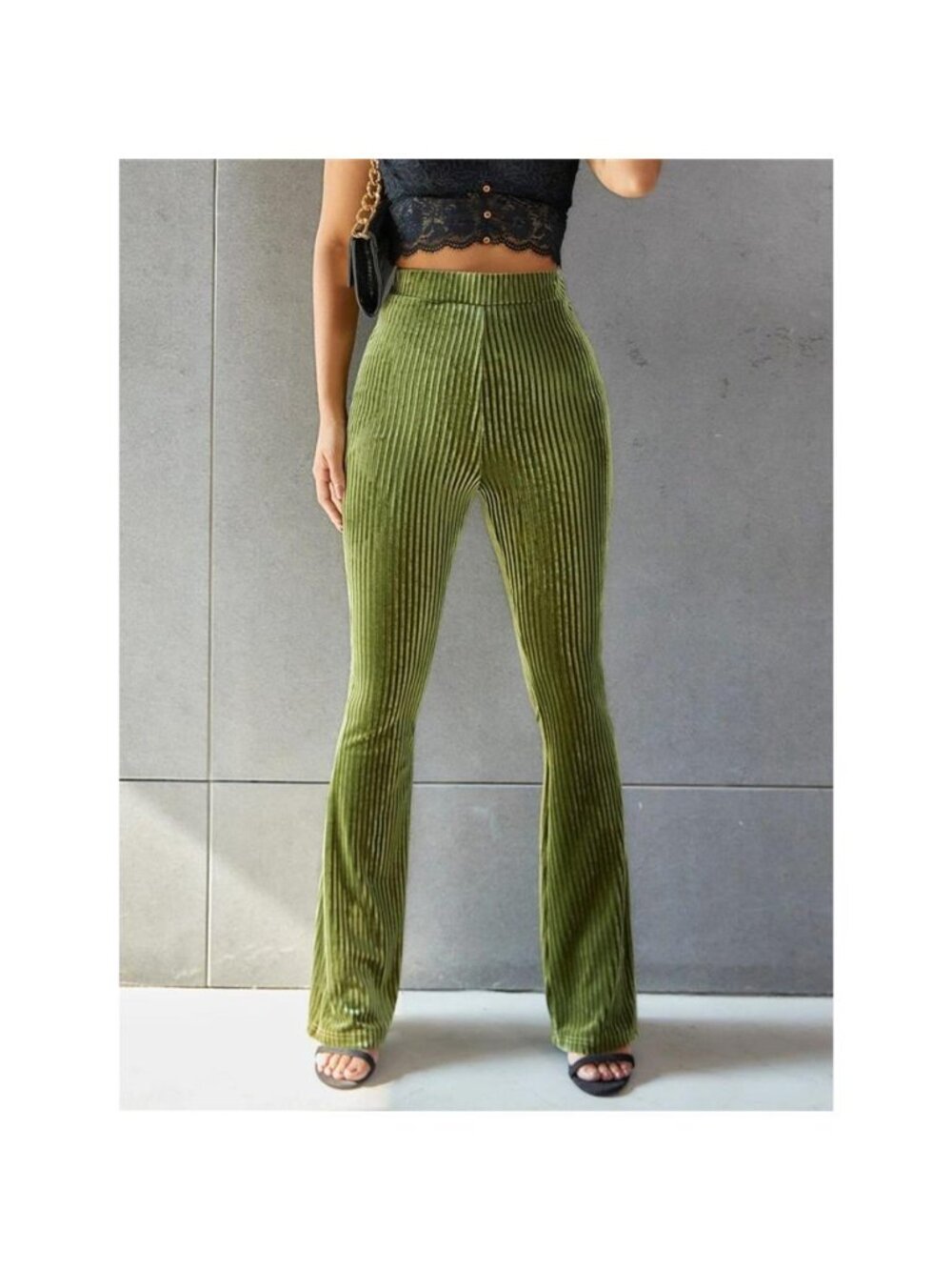 High-Waisted Ribbed Velvet Flare Pants